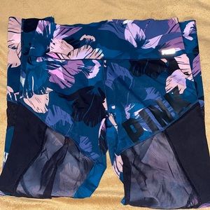 PINK mesh peek a boo leggings with flower print